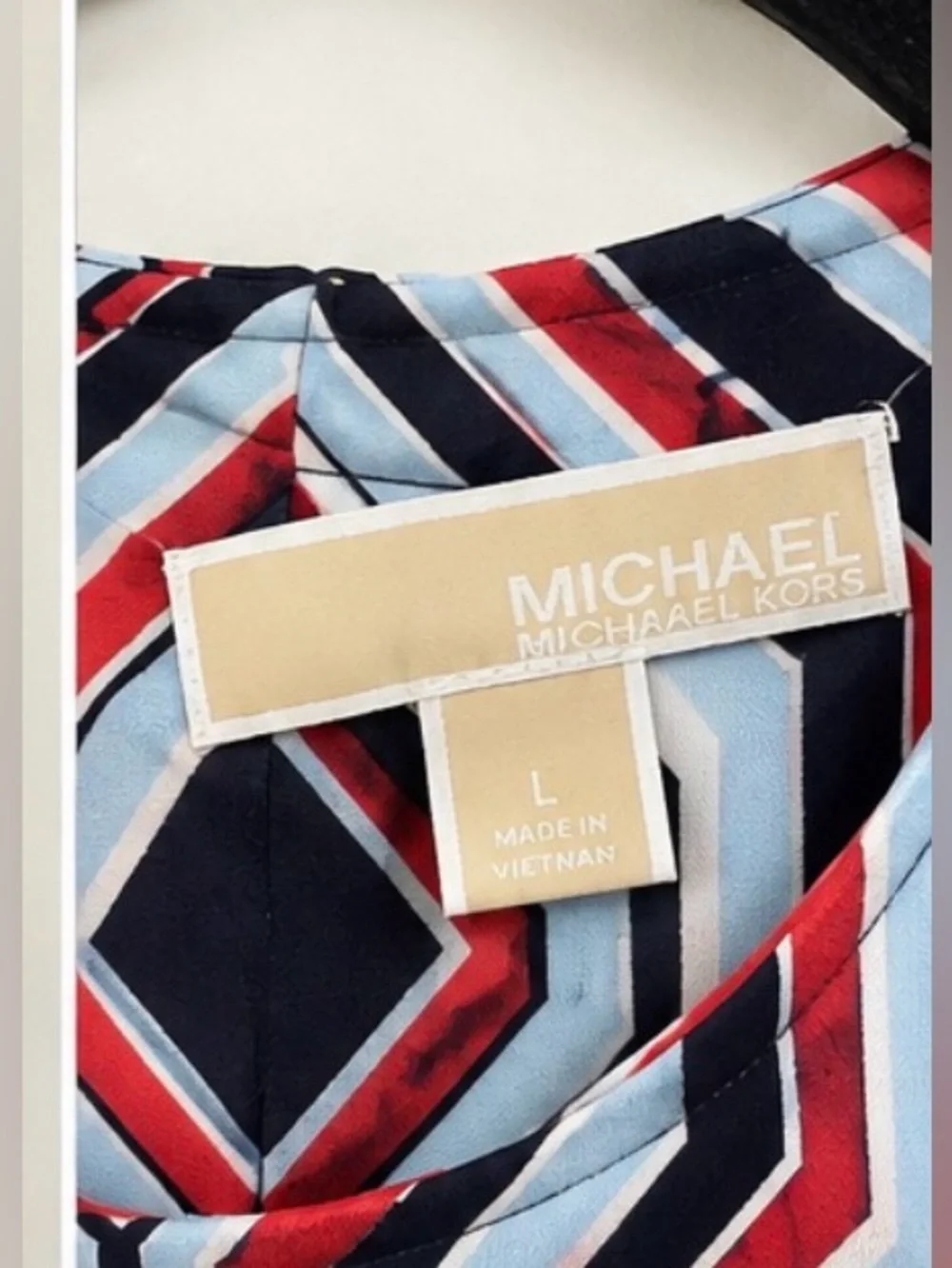 Michael Kors Red, Navy & White Geometric Pencil Skirt